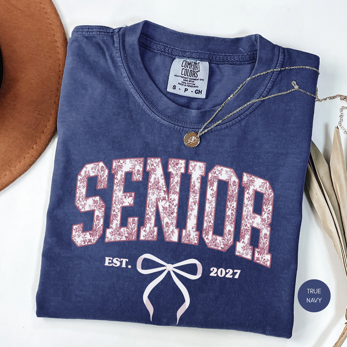 Senior Est. 2027 Comfort Colors® Shirt | Pink Toile Varsity Graphic Tee
