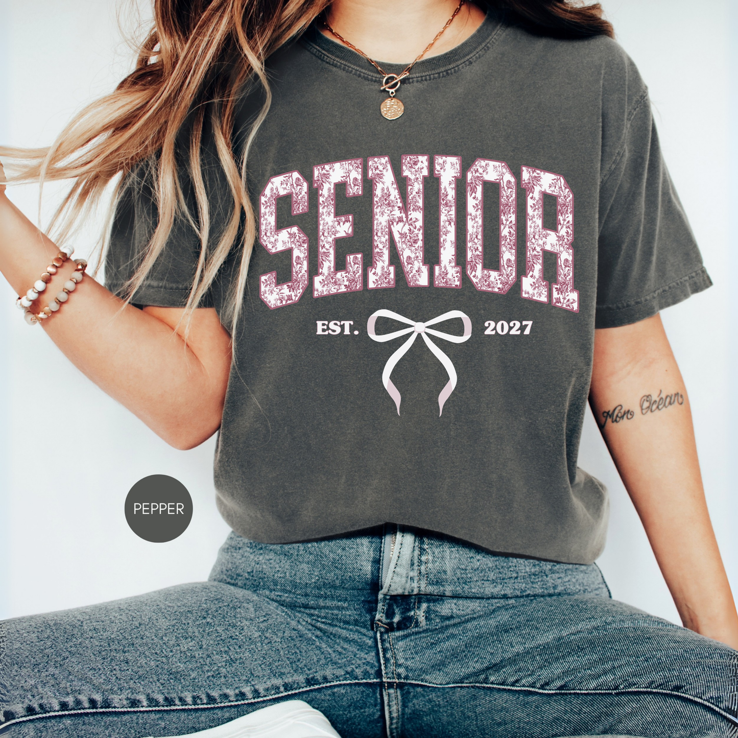 Senior Est. 2027 Comfort Colors® Shirt | Pink Toile Varsity Graphic Tee