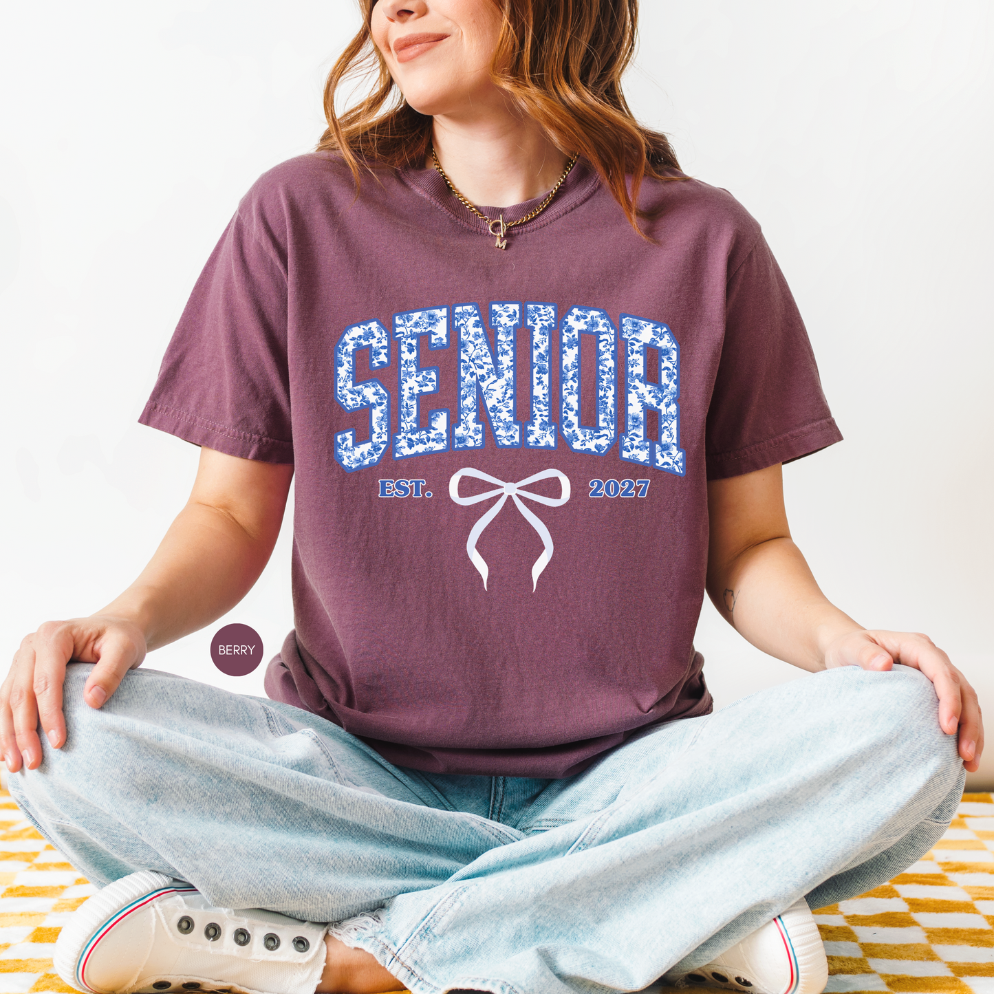 Senior Blue Toile Est. 2027 Shirt | Coquette Class of 2027 Varsity Graphic Tee