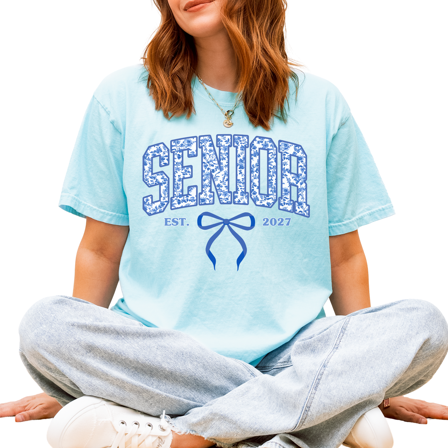 Senior Blue Toile Est. 2027 Shirt | Coquette Class of 2027 Varsity Graphic Tee