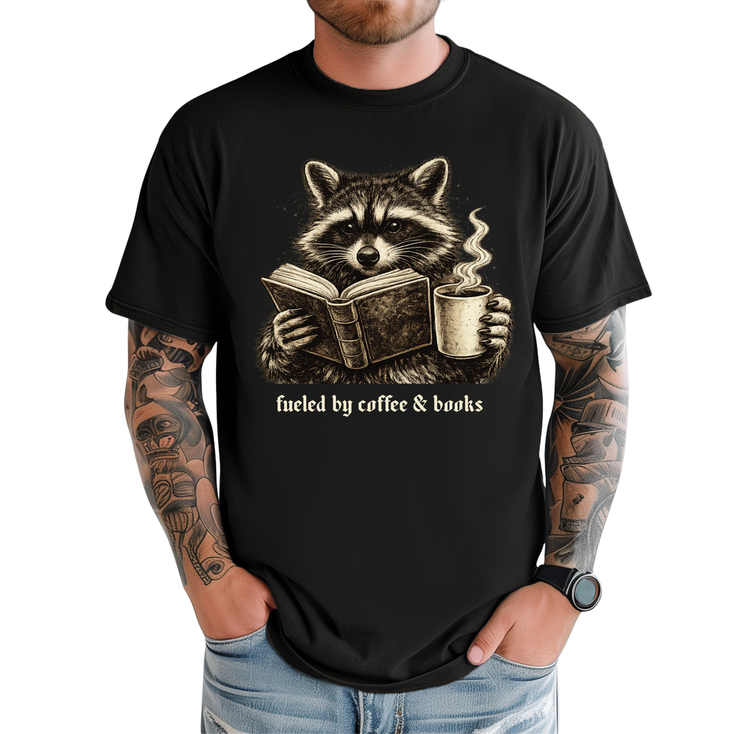 Fueled by Coffee & Books Shirt | Vintage Raccoon Book Lover Comfort Colors® Tee | Cozy Reader Gift | Booktok Graphic T-Shirt
