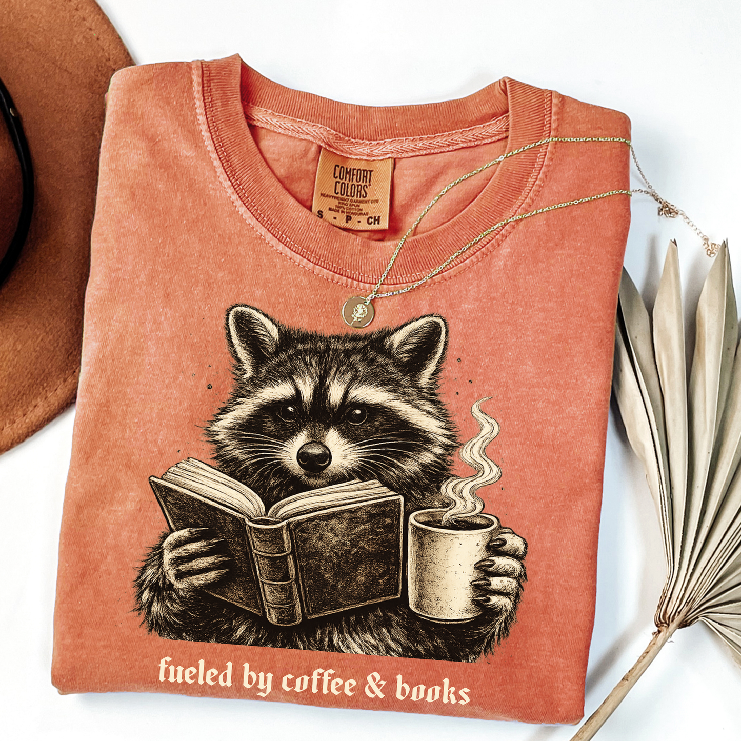 Fueled by Coffee & Books Shirt | Vintage Raccoon Book Lover Comfort Colors® Tee | Cozy Reader Gift | Booktok Graphic T-Shirt