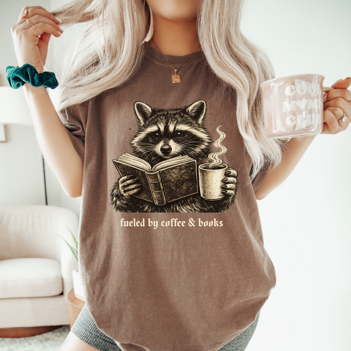 Fueled by Coffee & Books Shirt | Vintage Raccoon Book Lover Comfort Colors® Tee | Cozy Reader Gift | Booktok Graphic T-Shirt