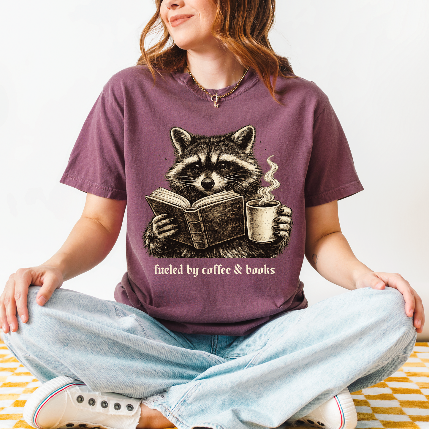 Fueled by Coffee & Books Shirt | Vintage Raccoon Book Lover Comfort Colors® Tee | Cozy Reader Gift | Booktok Graphic T-Shirt