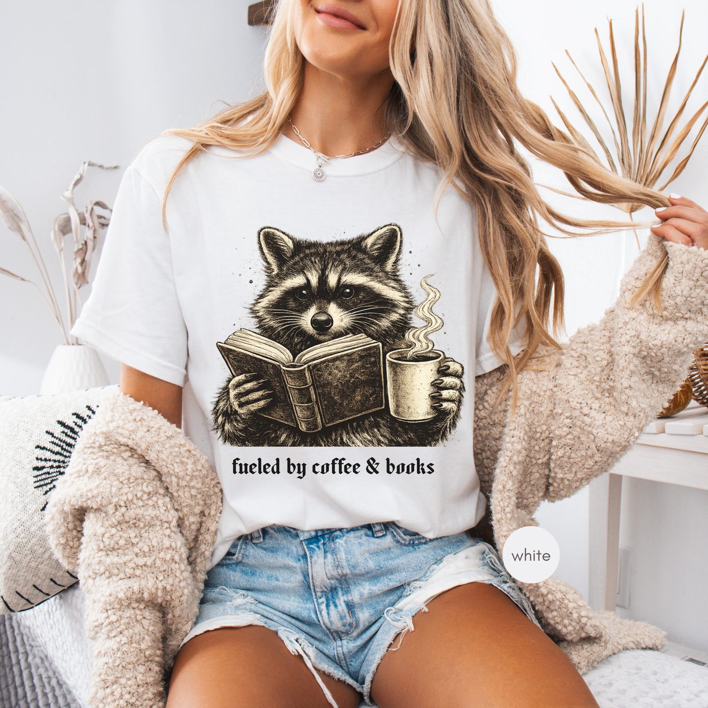 Fueled by Coffee & Books Shirt | Vintage Raccoon Book Lover Comfort Colors® Tee | Cozy Reader Gift | Booktok Graphic T-Shirt