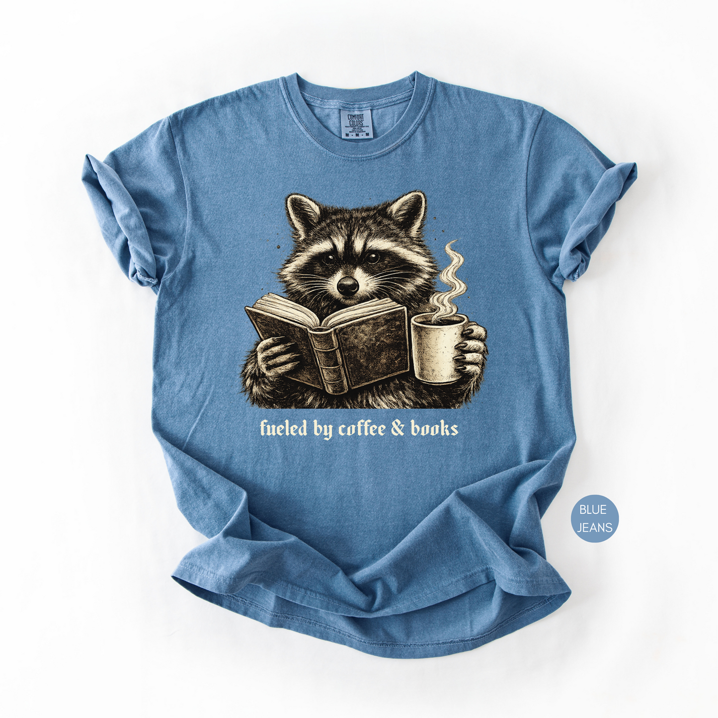 Fueled by Coffee & Books Shirt | Vintage Raccoon Book Lover Comfort Colors® Tee | Cozy Reader Gift | Booktok Graphic T-Shirt