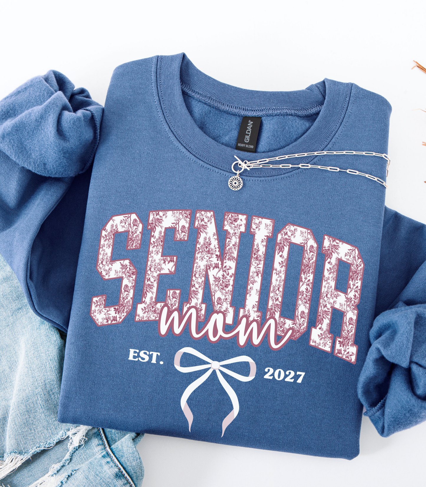 Senior Mom 2027 Sweatshirt | Pink Toile Graduation Crewneck