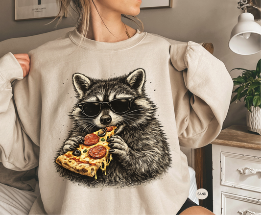 Funny Raccoon Pizza Sweatshirt | Vintage Graphic Crewneck