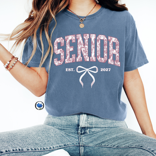 Senior Est. 2027 Comfort Colors® Shirt | Pink Toile Varsity Graphic Tee