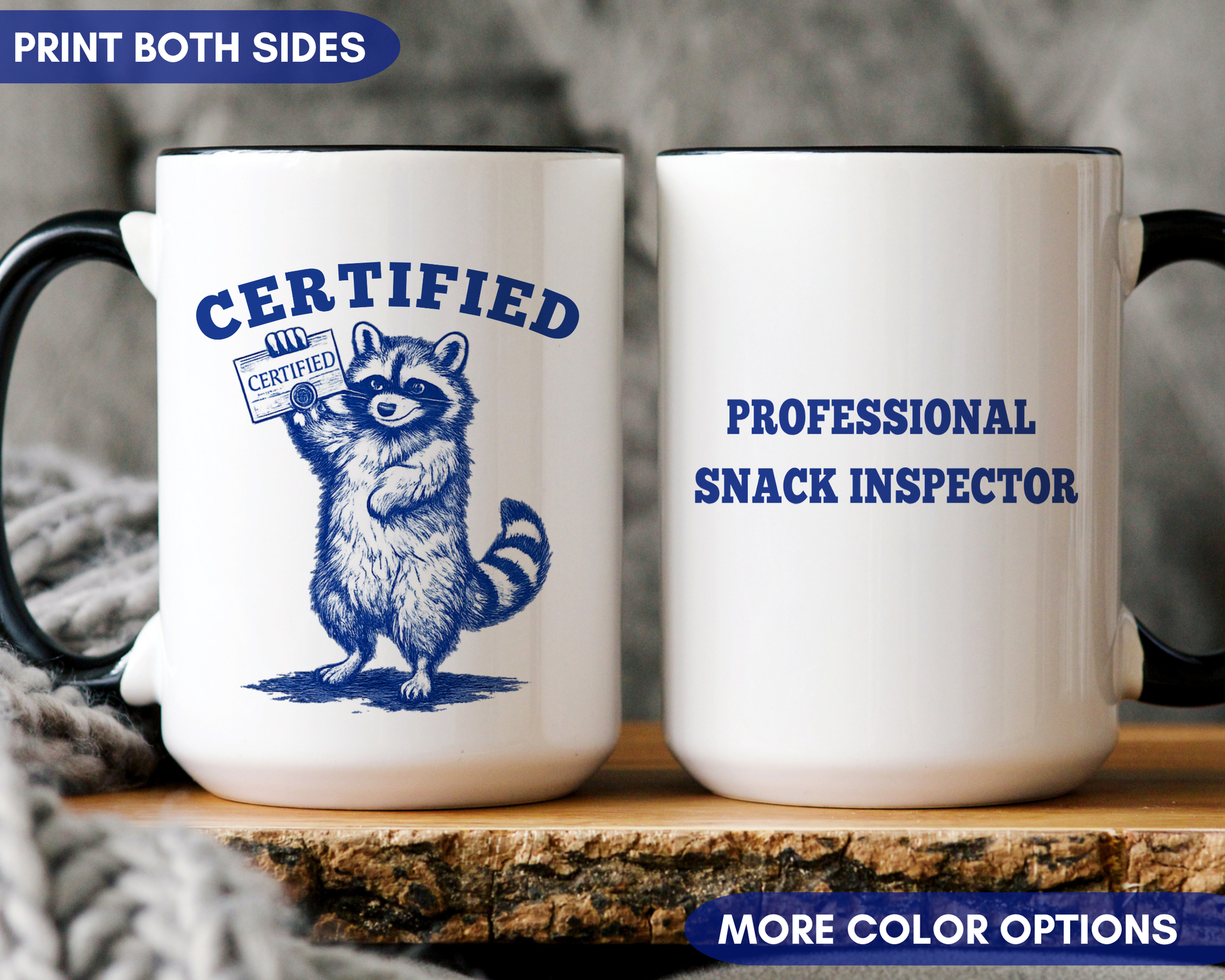 Certified Trash Panda coffee mug featuring vintage raccoon illustration and Professional Snack Inspector design